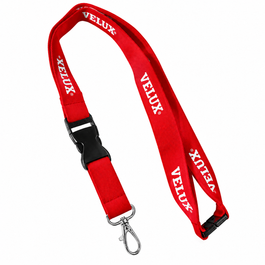 VELUX Schlüsselband – Original Lanyard in Rot mit Karabinerhaken & Steckschnalle, Umhängeband für Schlüssel und Ausweis